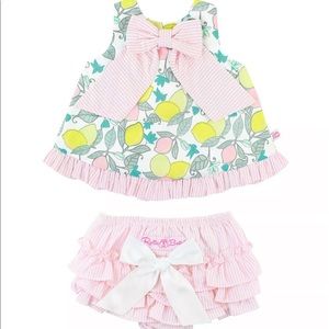 NWT Ruffle Butts 12-18 Month Make Lemonade Swing Top & Pink Ruffle Bloomer Set